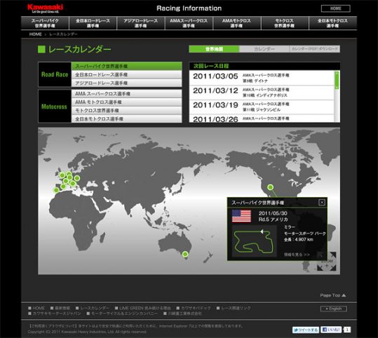 Kawasaki Racing Information レースカレンダー