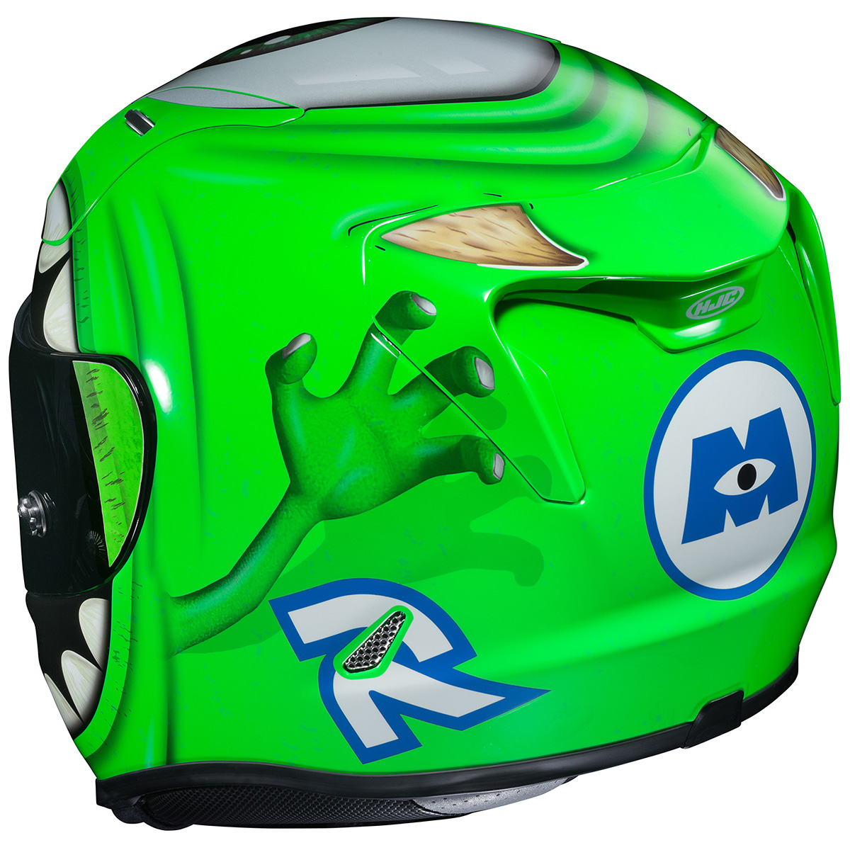 鮮やかなライムグリーンと目玉が特徴! HJCヘルメットにマイク 